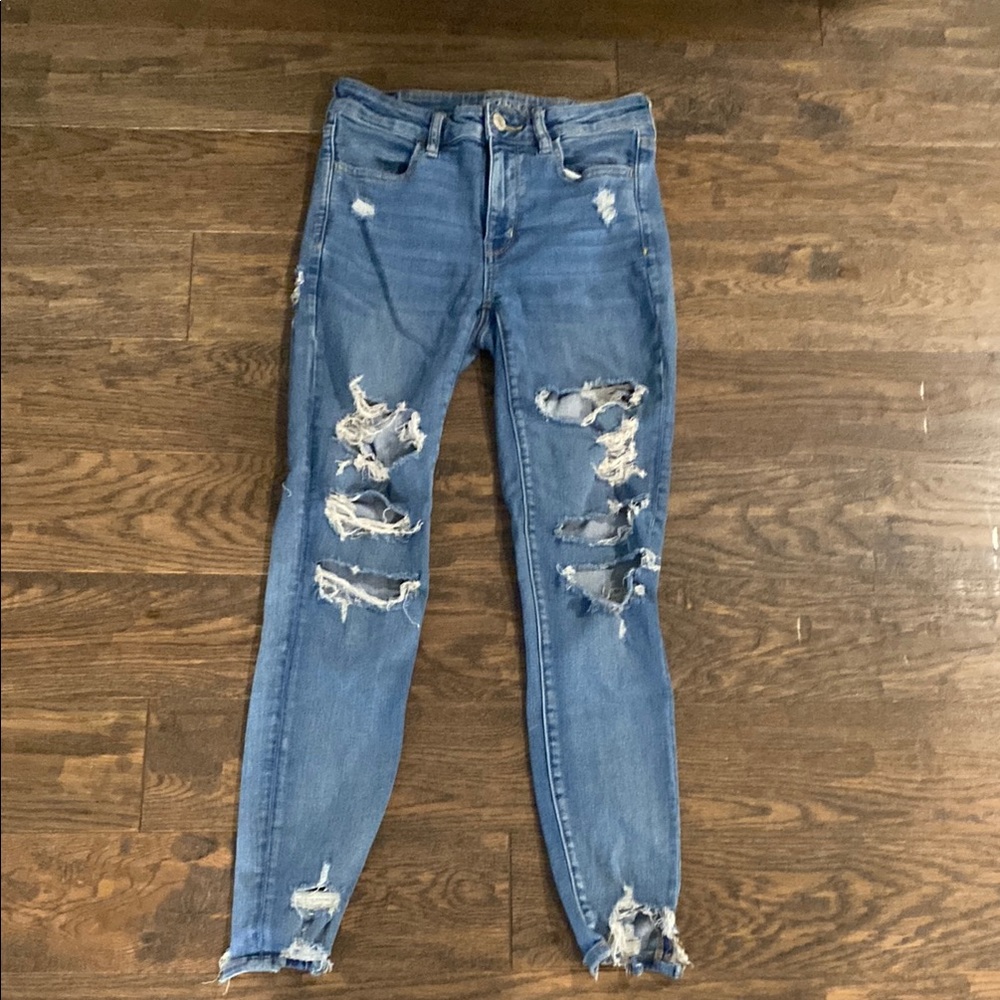 American Eagle Outfitters Blue Distressed Skinny Jeans